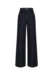 Ribbon Straight Flare Denim Pants ネイビー - メルカリ