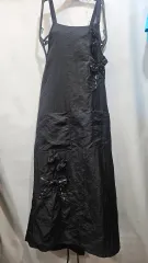 日本製のハンドメイドエプロン、黒、立体花、リボン装飾、LEE、ss1