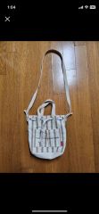 Striped canvas cross-body bucket bag