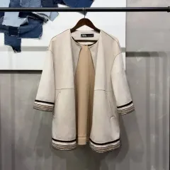 (95) ZARA ザラ レディース カジュアル 7分 スウェード ノーカラー ジャケット