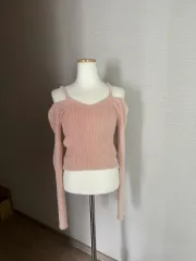 ライトピンク オフショルダー アンゴラ ニット