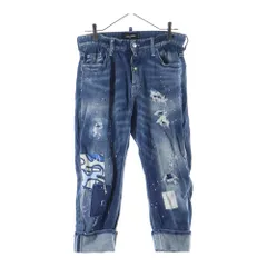 DSQUARED2 (ディースクエアード) パッチワーク ビッグ ディーンズ ブラザー クロップド デニムパンツ インディゴ S74LA0727 S30342