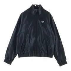 adidas (アディダス) 胸ロゴプリント ダブルポケット フェイクレザー トラックジャケット ブルゾン ブラック II6103のサムネイル