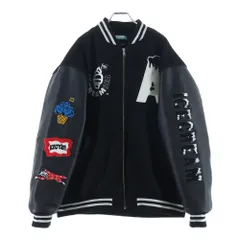 WIND AND SEA (ウィンダンシー) ×ICE CREAM VARSITY JACKET アイスクリーム マルチパッチ アームレザー バーシティジャケット スタジャンブルゾン ブラック ICJP215SX004のサムネイル