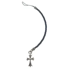 CHROME HEARTS (クロムハーツ) PHNSTRP TINY CH CROSS フォンストラップ タイニーCHクロス 携帯ストラップ レザー ブラック/シルバーのサムネイル