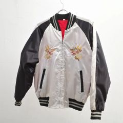 日本地図 雀 刺繍 ロングの スカジャン ブラック ホワイト - メルカリ