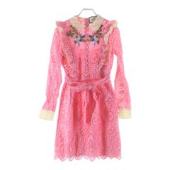 極美品✨グッチ シルク ボウタイ シャツワンピース 花柄 リボン 金