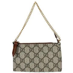 グッチ ハンドバッグ レディース GGスプリーム  アクセサリーポーチ ミニバッグ 小さめ GUCCI 431716 GGキャンバス レザー ブラウン 茶 ベージュ ゴールド金具【中古品】