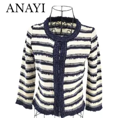 ANAYI アナイ ミックスツイードノーカラージャケット 七分袖 ホワイト ネイビー サイズ38 レディースのサムネイル