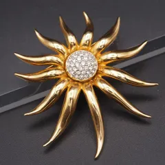 V110 AVON エイボン ブローチ 太陽 ラインストーン パヴェ ゴールドカラー デザイン コスチュームジュエリー