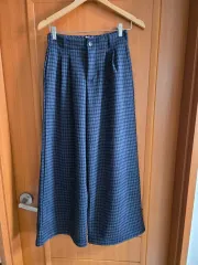 (新品) ハイクオリティ 起毛 チェック柄 ワイド ズボン