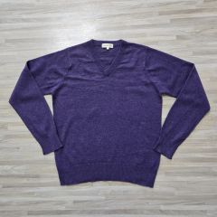 美品】ジョンスメドレー メリノウール Vネックニット パープル S 英国