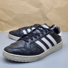 本革】アディダス チームコート 26.5cm 白 緑 ヴィンテージ 復刻ロゴ 