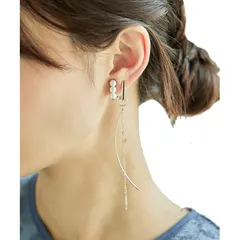 【新品】 [niana] パーティー イヤリング 両耳 アクセサリー 2way パール スティック チェーン ロング ボリューム 大振り 0