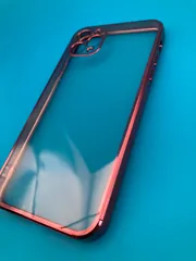 iPhone11 Pro Max 6.5インチ用 クリアケース メタリックフレーム ピンクゴールド カメラ保護付き