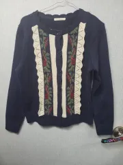 95 THE LAYRA ネイビー フラワー刺繍カーディガン