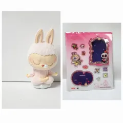 セット) POP MART ラブブ フィギュア+アクリル フォトフレーム_ヨガシリーズ 瞑想_フロッキー