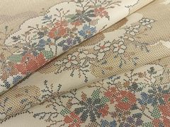 平和屋着物●上質な色無地　七宝花地紋　蜂蜜色　正絹　逸品　CABD8336vp 平和屋着物○上質な色無地 七宝花地紋 蜂蜜色 正絹 逸品 CABD8336vp