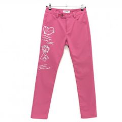 【美品】MUスポーツ パンツ ピンク×白 太腿プリント ストレッチ  レディース 38(S) ゴルフウェア M・U SPORTS