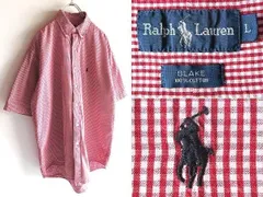 希少 EURO規格 90sビンテージ Ralph Lauren ラルフローレン BLAKE ロゴ刺繍 ギンガムチェックシャツ BDシャツ L フランス流通