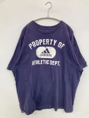 adidas アディダス Tシャツ/カットソー XL パープル 前面プリント ブランドロゴ ミドル丈 半袖 クルーネック(丸首)