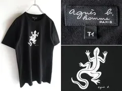 agnes b. homme アニエスベーオム トカゲ/レザール/ロゴプリント 半袖 カットソー Tシャツ T1 黒 ブラック 日本製 アーカイブのサムネイル