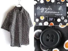 美品 agnes b. homme アニエスベーオム コットン 水玉 ドットアート柄 総柄 半袖 シャツ 38 ブラック 黒 00sアーカイブのサムネイル