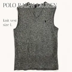 POLO RALPH LAUREN ニットベスト L グレー Vネック 刺繍ロゴ スクール トラッド 春コーデ ユニセックス