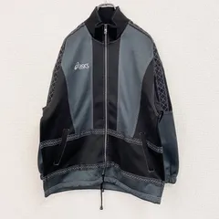 90s　asics　アシックス　トラックジャケット/ジャージ　ヴィンテージ　バイカラー　黒　ブラック　ネイビー　Mサイズ　古着