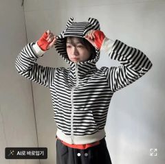 1jinnstudioストライプ 猫耳フード付きパーカー 1jinnstudioストライプ 猫耳フード付きパーカー - メルカリ
