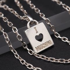 W190 MOSCHINO Sterling Silver 925 Stamped Pendant Necklace, Heart Logo Plate Design, Silver