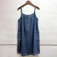 デニム 森ガール サスペンダー ポケット ミディ ONE PIECE JPN