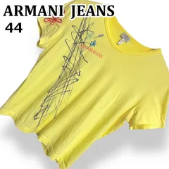ARMANI JEANS アルマーニジーンズ 半袖 Tシャツ イエロー フラワー刺繍 ロゴプリント イタリア製 綿100％ クルーネック デザインT カジュアル レディース アルマーニ【44】のサムネイル