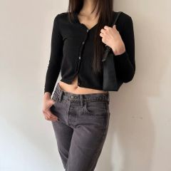yo biotop / sheer rib short cardigan 黒 - メルカリ