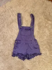 パープル デニム オーバーオール ショートパンツ