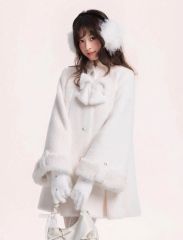 ホワイトファー付きあったかケープ ブライダル用オープンカーディガン 