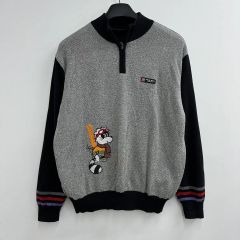 7AS6 ロッキーラビット ハーフジップ スウェット トレーナー 黒 M 古着 