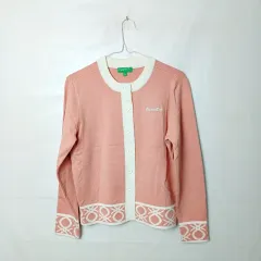 BENETTON ピンク ロゴ ビスコース 丸のまま ニットカーディガン 90のサムネイル