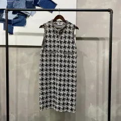 (95) ザラ ZARA レディース カジュアル パールボタン チェック ノースリーブ ツイード ONE PIECE