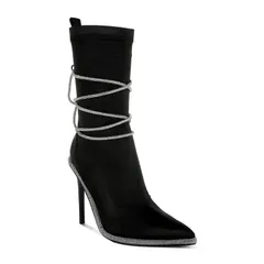 ロンドンラグ レディース シューズ ブーツ・レインブーツ サテン London Rag Dacia Womensatin Rhinestonestrap Calf Boots Black ブラック