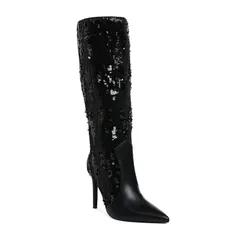 ロンドンラグ レディース シューズ ブーツ・レインブーツ トール スパンコール London Rag Sitarah Womens Metallic Sequin KneeHigh Boots Black ブラック