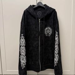 激レア 美品CHROME HEARTS 総柄 ジップアップパーカー ブラック M 