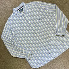 【即購入可】90s ラルフローレン 胸ポニー ストライプ BDシャツ　裾タグ 即購入可】90s ラルフローレン 胸ポニー ストライプ BDシャツ 裾タグ