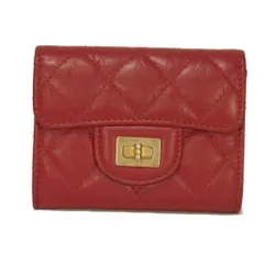 CHANEL シャネル 2.55 コンパクト フラップ ウォレット キルティング カーフ スナップボタン コインケース コンパートメント 小銭入れ カードケース 26番台 マトラッセ レッド 二つ折り財布 A80234
