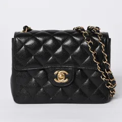 極美品 CHANEL シャネル ミニマトラッセ チェーンショルダーバッグ 8番台 キャビアスキン ゴールド金具 ブラック 中古 4a001543