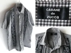 CABANE de ZUCCA カバンドズッカ ピンタック 装飾 コットン 半袖 ギンガムチェックシャツ S ブラック ホワイト 黒 白 日本製のサムネイル