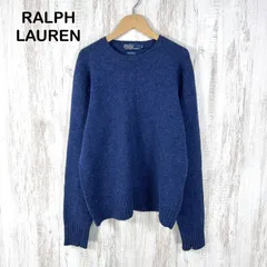 古着 90s Polo by Ralph Lauren ヴィンテージ ポロバイラルフローレン ポニーロゴ刺繡 ウール100% ニット ロングスリーブ セーター ブルー メンズ 長袖 トップス
