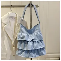 ☆ ブルー ☆ フリルトートバッグ レディース トートバッグ 大容量 A4 レディース トート ショルダーバッグ 肩掛け おしゃれ かわいい バッグ バック トートバック 大きめ 通学バッグ マザーズバッグ サブバッグ 巾着風 フリル 旅行 遠征 ライブ