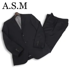 美品★ A.S.M アトリエサブ メン 通年 背抜き★ ストライプ セットアップ スーツ Sz.50　メンズ 黒 ビジネスのサムネイル