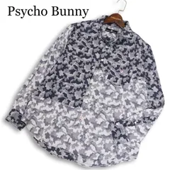 23SS★ Psycho Bunny サイコバニー 通年 スカル バニー刺繍★ 長袖 カモフラ ジャガード切替 シャツ Sz.M メンズ 日本製のサムネイル